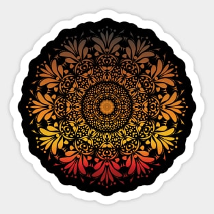 Sunset Ombre Floral Leaf Mandala Flower on Black Sticker